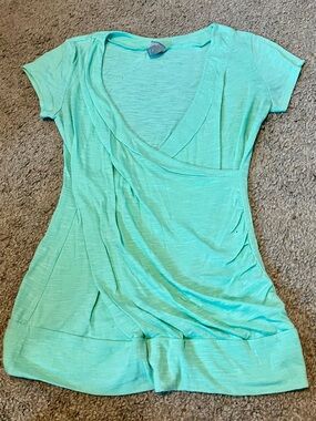 Vanity Mint Green Short Sleeve Wrap-Style Top